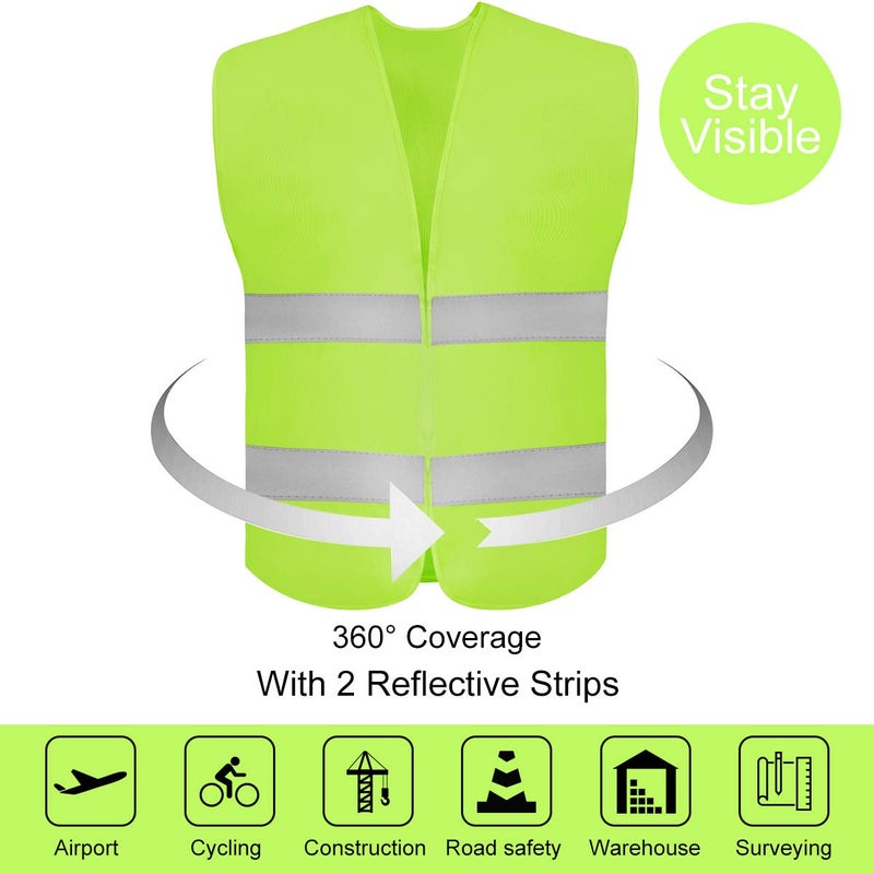 DUSKCOVE 10 Pack High Visibility Safety Vest for Traffic Work, Running, Surveyor and Security Guard - Construction Vest with 2 Reflective Strips, Made from Breathable and Neon Yellow Mesh Fabric - Image 3